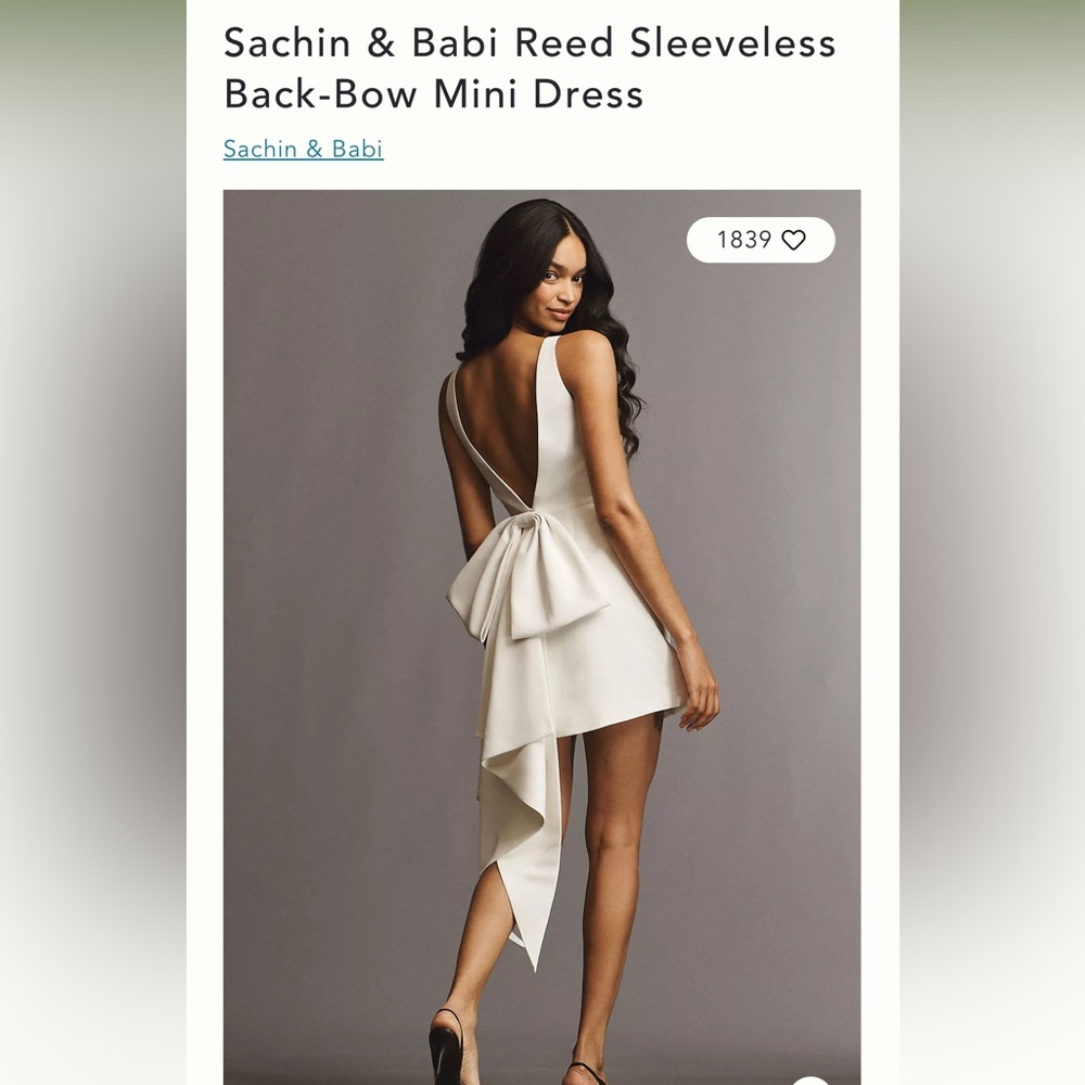 Anthropologie Sachin & Babi Reed Sleeveless Back-Bow Mini Dress Ivory